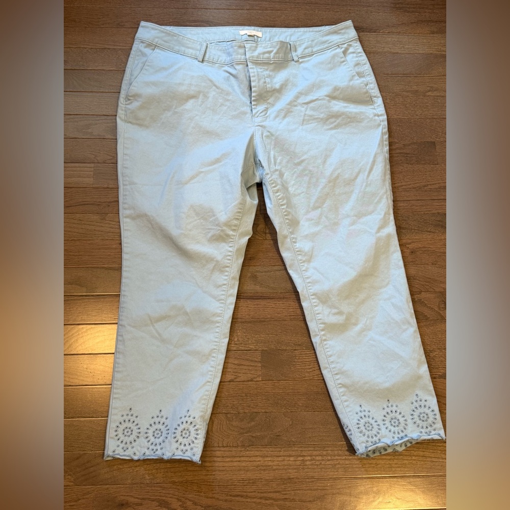 LOFT Women's Cream Embroidered Ankle Jeans